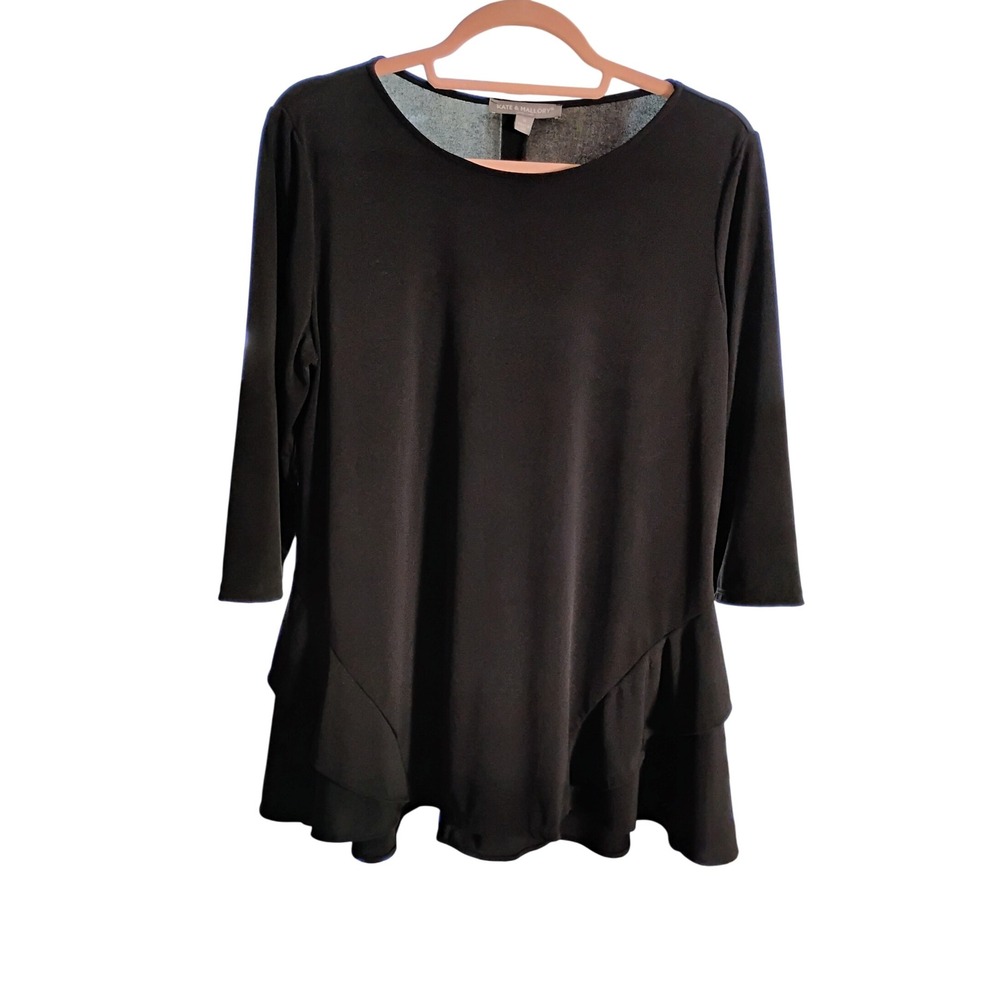 Kate‎ & Mallory Black 3/4 Sleeve Ruffle Hem Tunic Top - Women's Size M